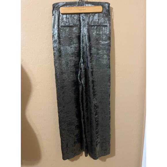 BCBGMAXAZRIA Metallic High Waist Pants Trousers Black Silver Pleated Club Party - Picture 4 of 6